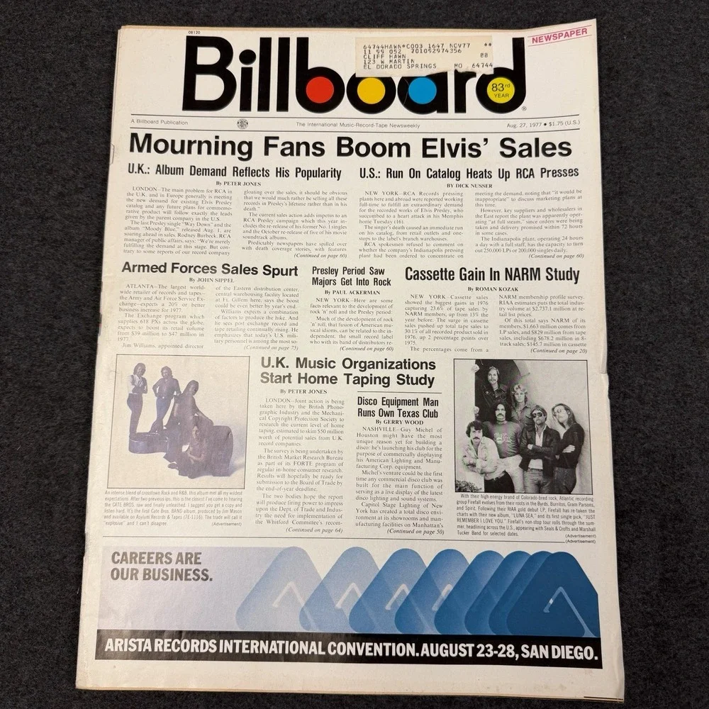 BILLBOARD Magazine Vintage August 27 1977 Elvis Sales Uk Music Organization